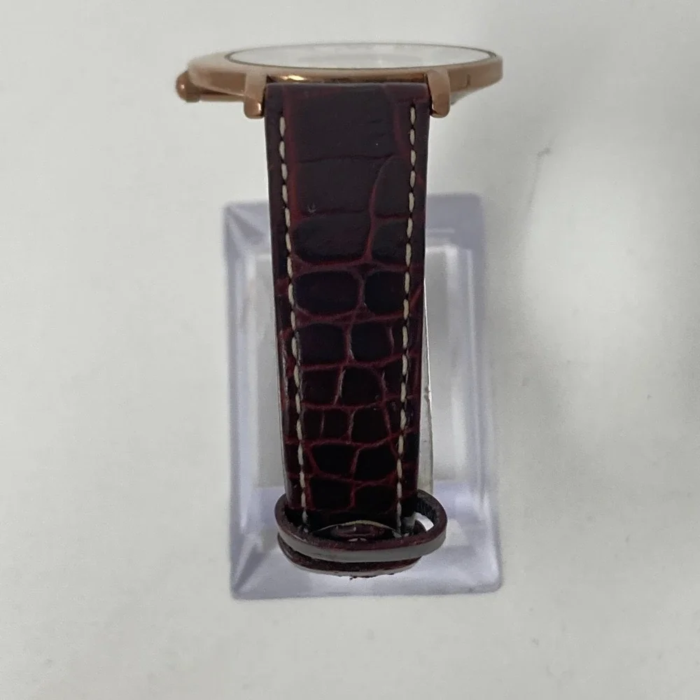 Anne Klein Womens Watch 34mm Rose Gold Tone Asymmetric Leather New Battery 7.75